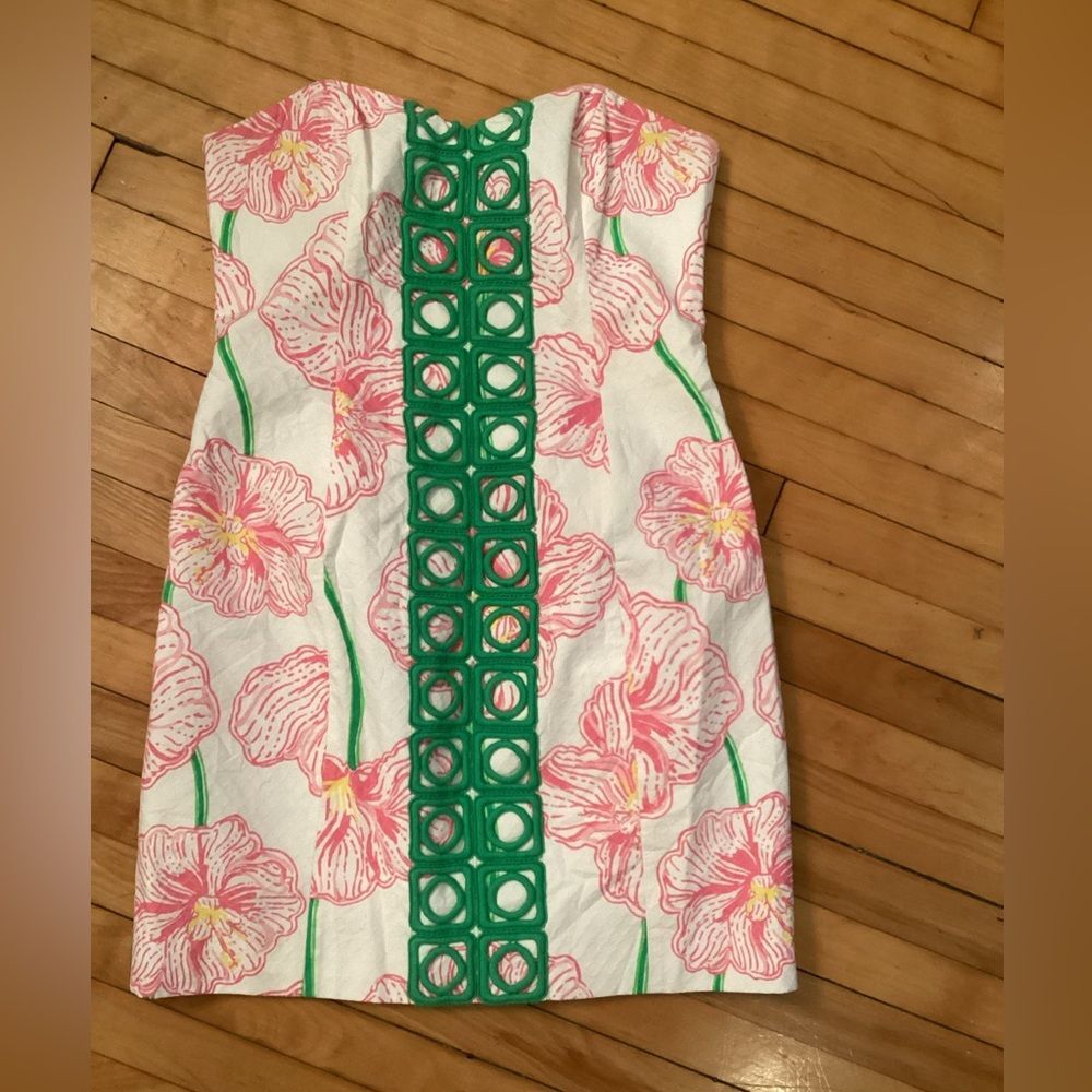 Lilly Pulitzer Strapless Floral Shift Dress in Pink and Green - Picture 2 of 8